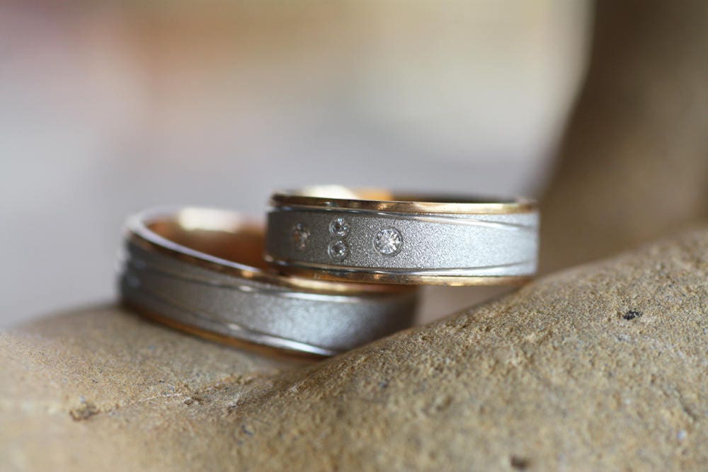 Hammered gold diamond rings