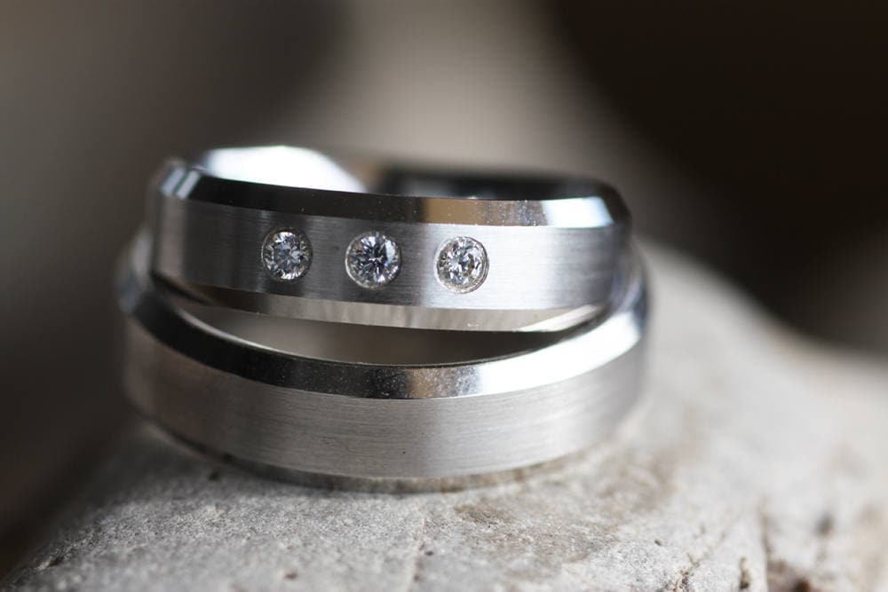 Sparkling White Gold Wedding Band Set - Stunning Matching Rings