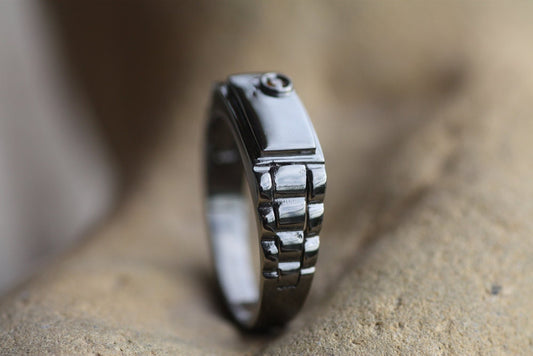 Black Rhodium plated ring with Cognac diamond