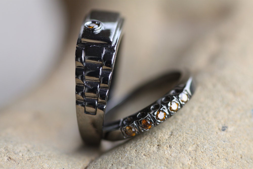 Cognac diamond Black Rhodium ring