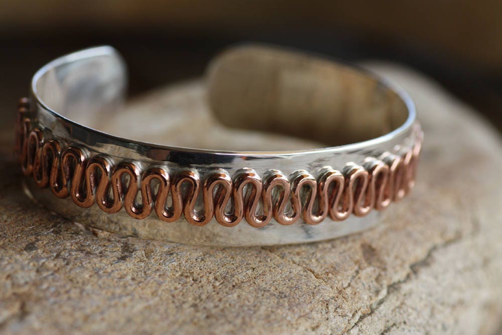 Rustic Sterling Silver Copper Cuff