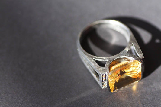 Mens engagement Citrine and Diamonds ring
