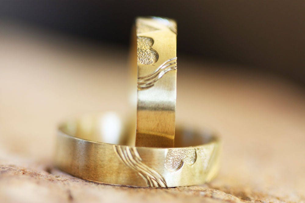 Solid Rose gold wedding ring set