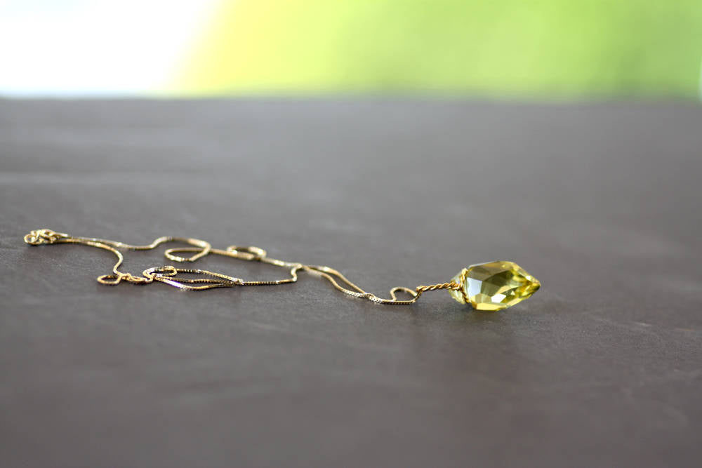 Lemon Quartz, Handmade pendant K18, Handcrafted gemstone