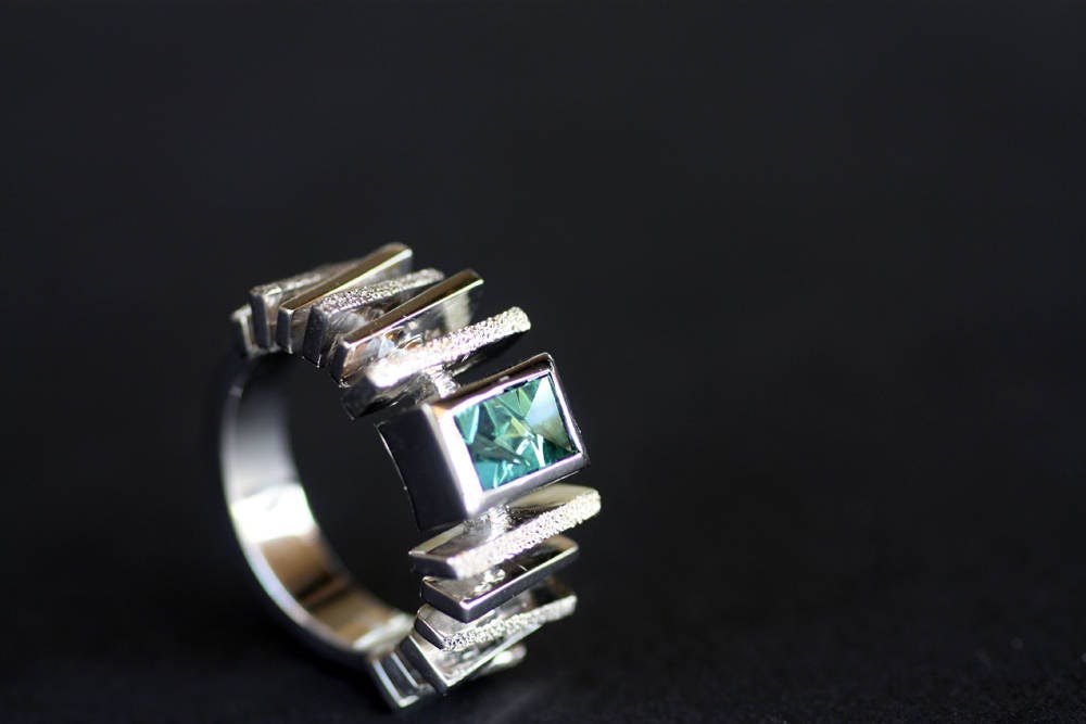 Handcrafted Tourmaline geometric ring