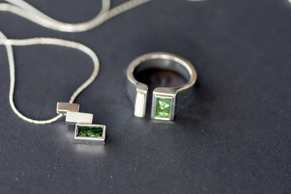 Tourmaline silver pendant for men