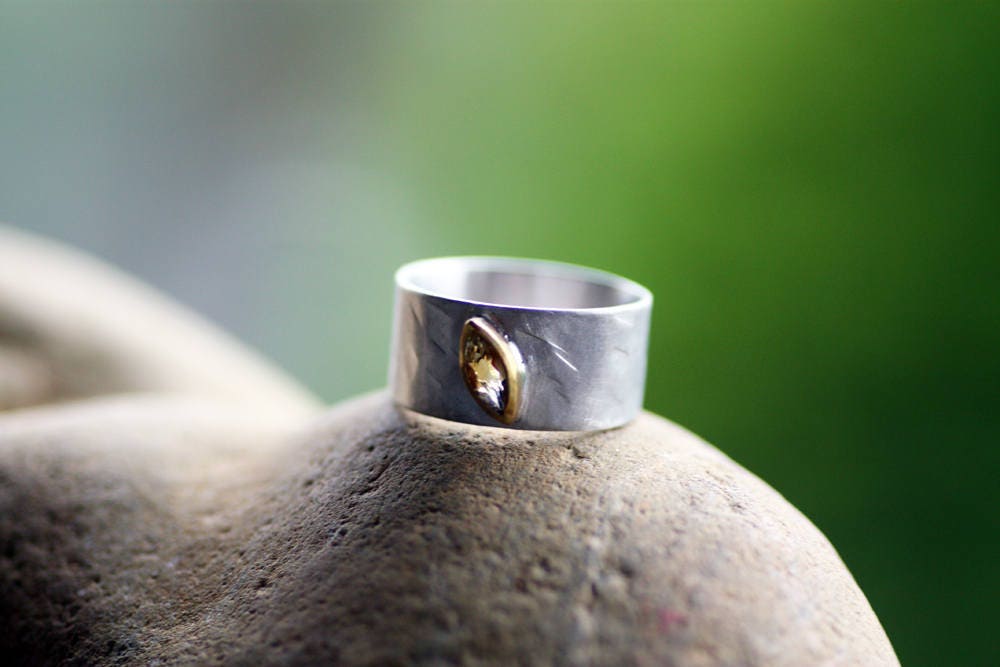Citrine chunky wide ring, Gold 14k bezel ring