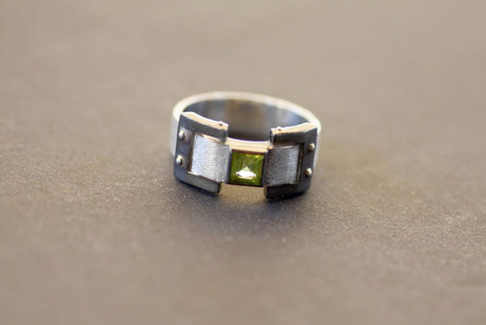 Peridot wide wedding ring