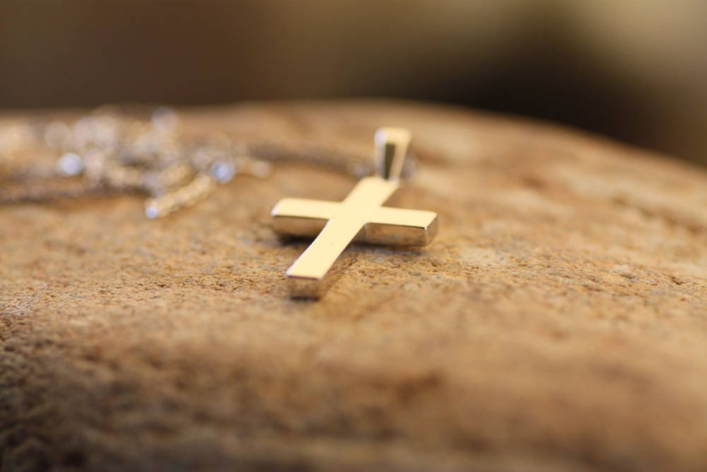 White Gold Cross for men in plain and simple lines, Christening boy cross