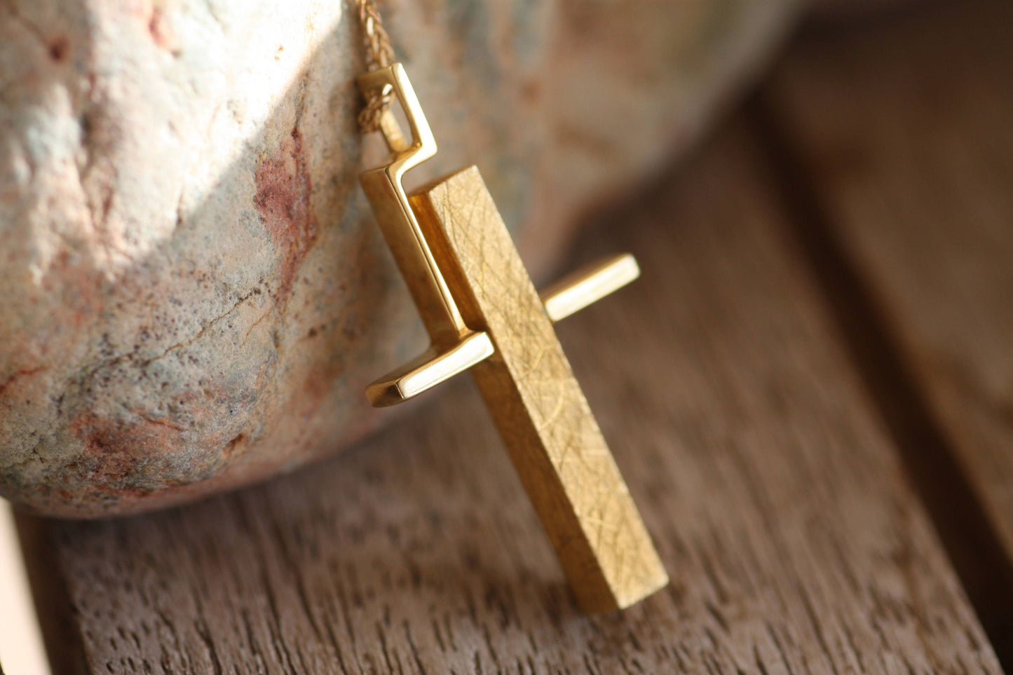 Engraved Gold Cross Necklace