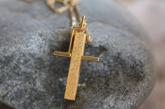 Engraved Gold Cross Necklace