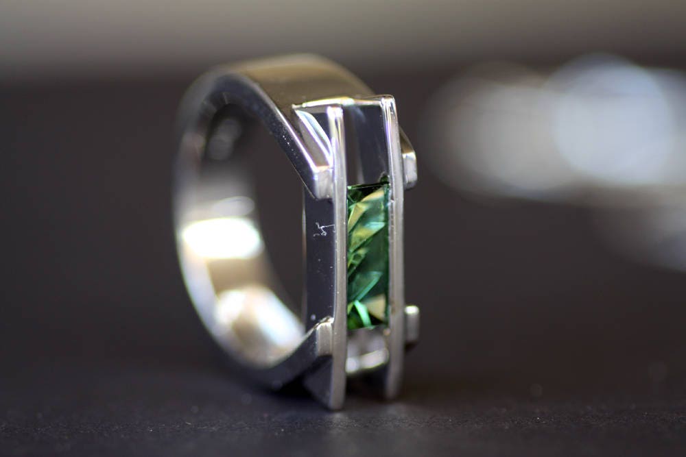 Tourmaline Statement ring with a Handcrafted gemstone, October birthstone