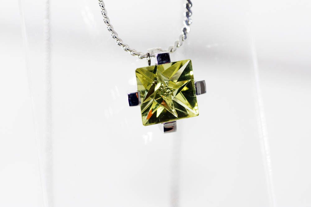 Lemon Quartz Fine necklace, Handcrafted gem certified by Kreis Cuts