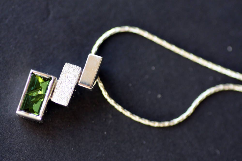 Tourmaline silver pendant for men