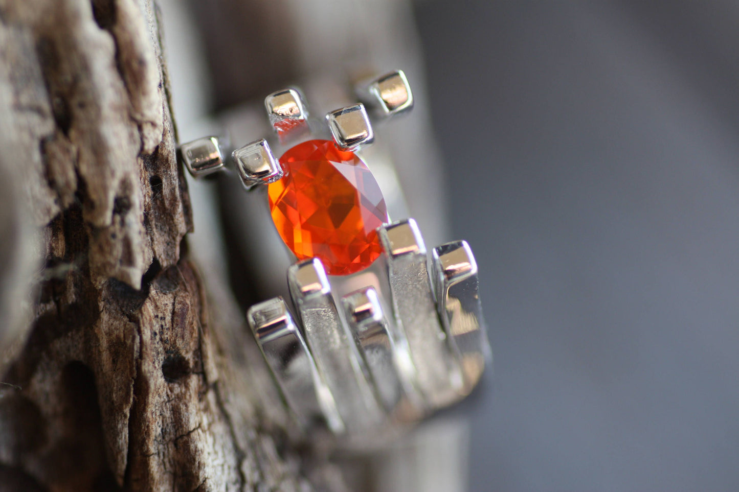 Fire Opal Geometric ring