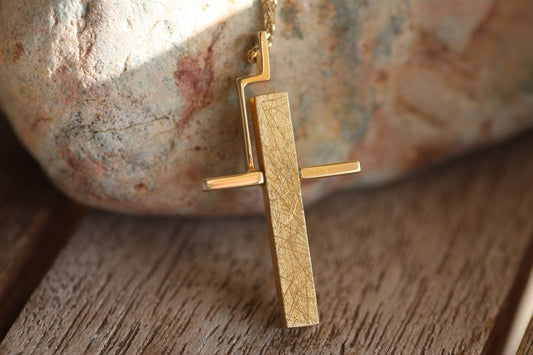 Engraved Gold Cross Necklace