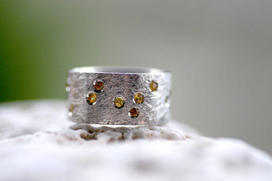 Yellow sapphires, Cognac diamond Engagement ring