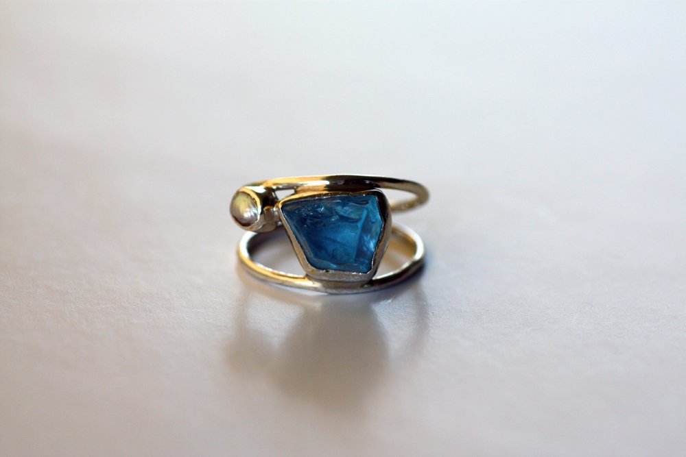 Blue Topaz Pearl handcrafted ring