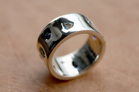 Aquamarine and Tanzanites wide band
