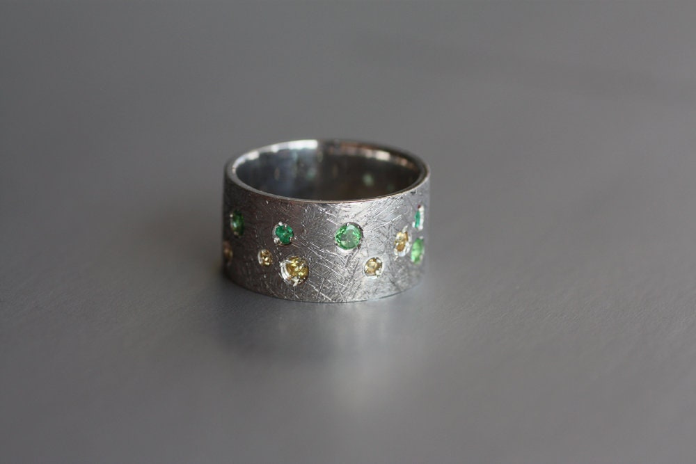 Sapphires, Cognac Diamonds, Tsavorites and Emeralds ring