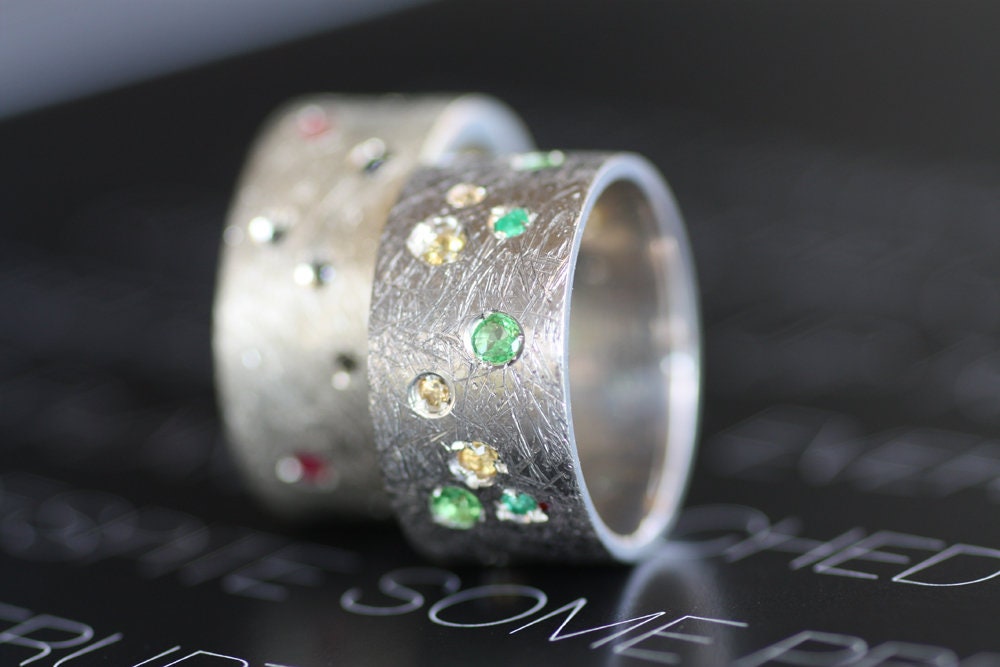 Sapphires, Cognac Diamonds, Tsavorites and Emeralds ring