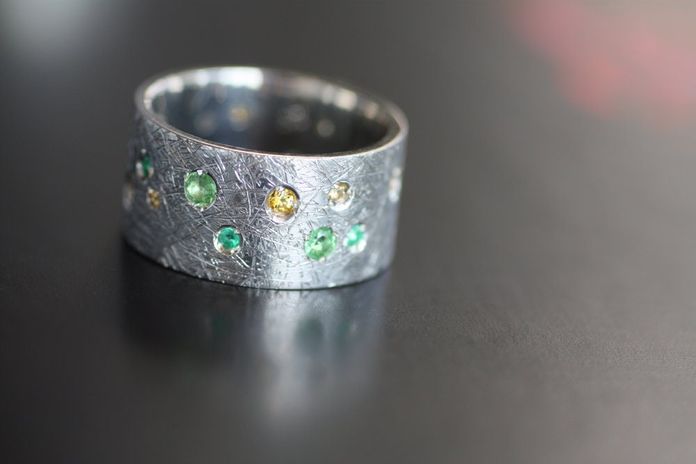 Sapphires, Cognac Diamonds, Tsavorites and Emeralds ring