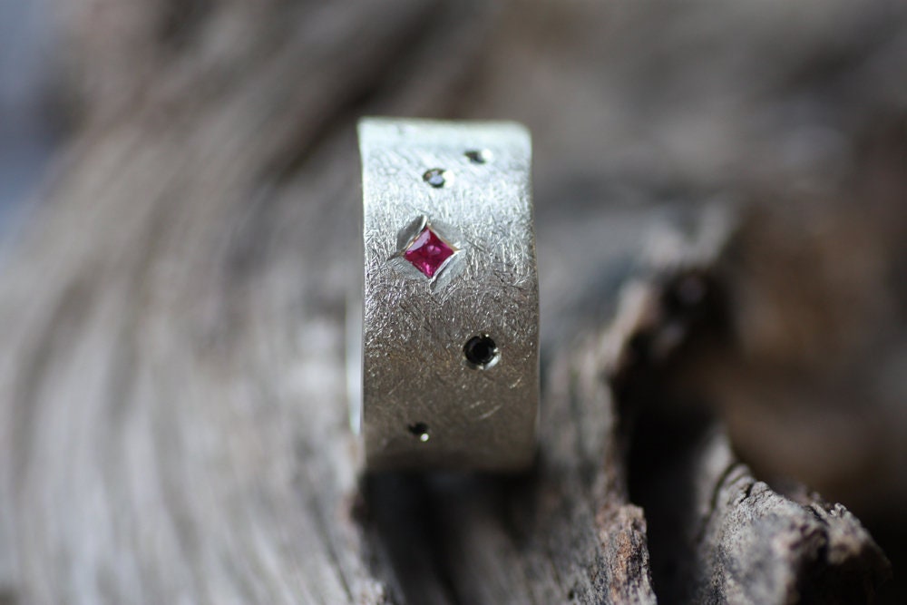 Multi-stone Rings Black Diamonds and Rubies wide band