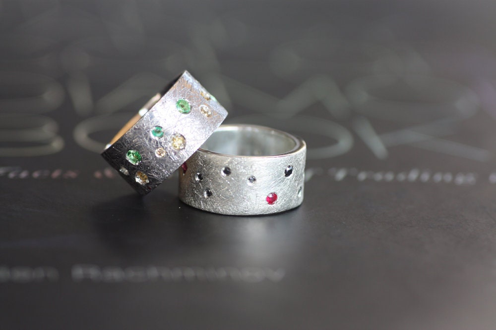 Multi-stone Rings Black Diamonds and Rubies wide band