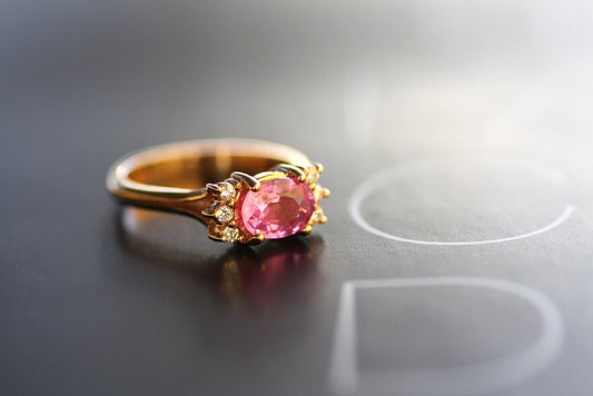 Rose Gold ring with Pink Sapphire and Diamonds