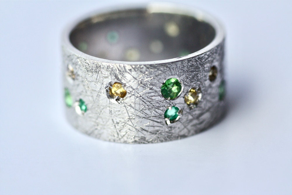Sapphires, Cognac Diamonds, Tsavorites and Emeralds ring