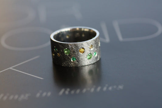Sapphires, Cognac Diamonds, Tsavorites and Emeralds ring