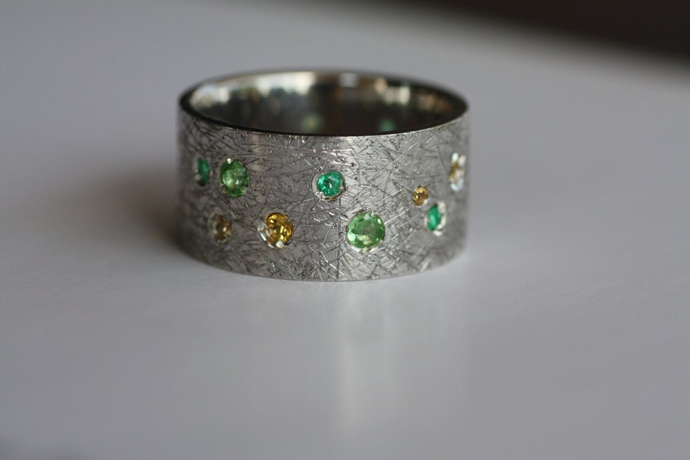 Sapphires, Cognac Diamonds, Tsavorites and Emeralds ring
