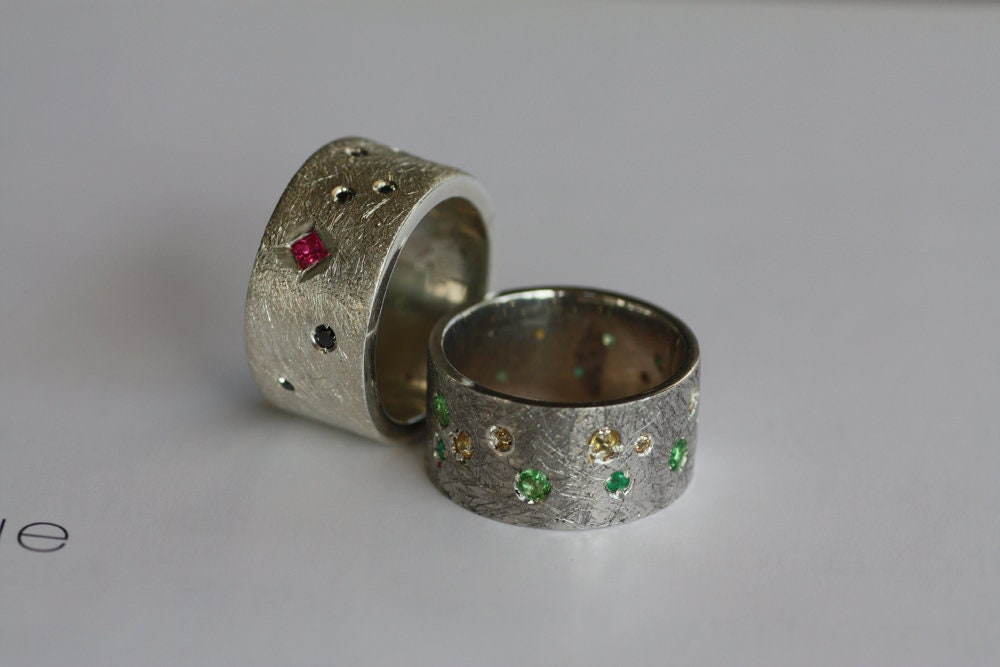Sapphires, Cognac Diamonds, Tsavorites and Emeralds ring