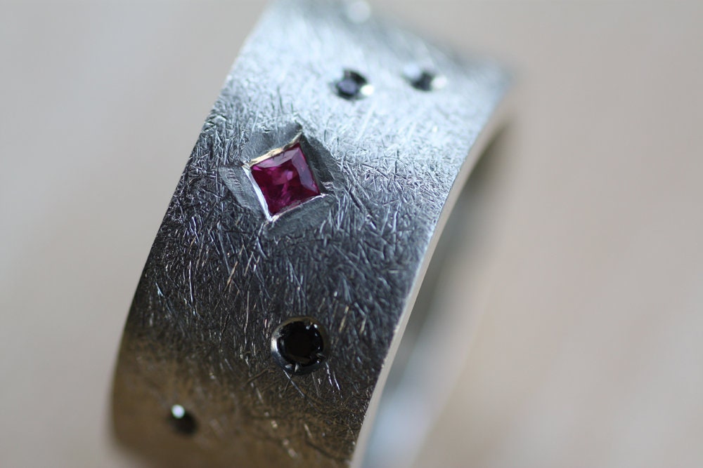 Multi-stone Rings Black Diamonds and Rubies wide band