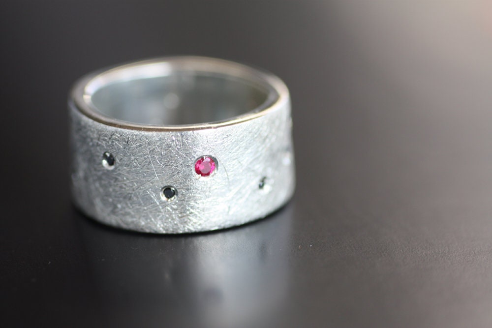 Multi-stone Rings Black Diamonds and Rubies wide band