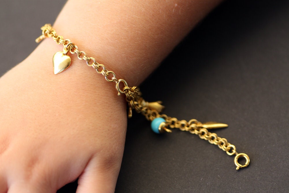 Charm, Solid Gold Baptism bracelet, 9 wishes Bracelet