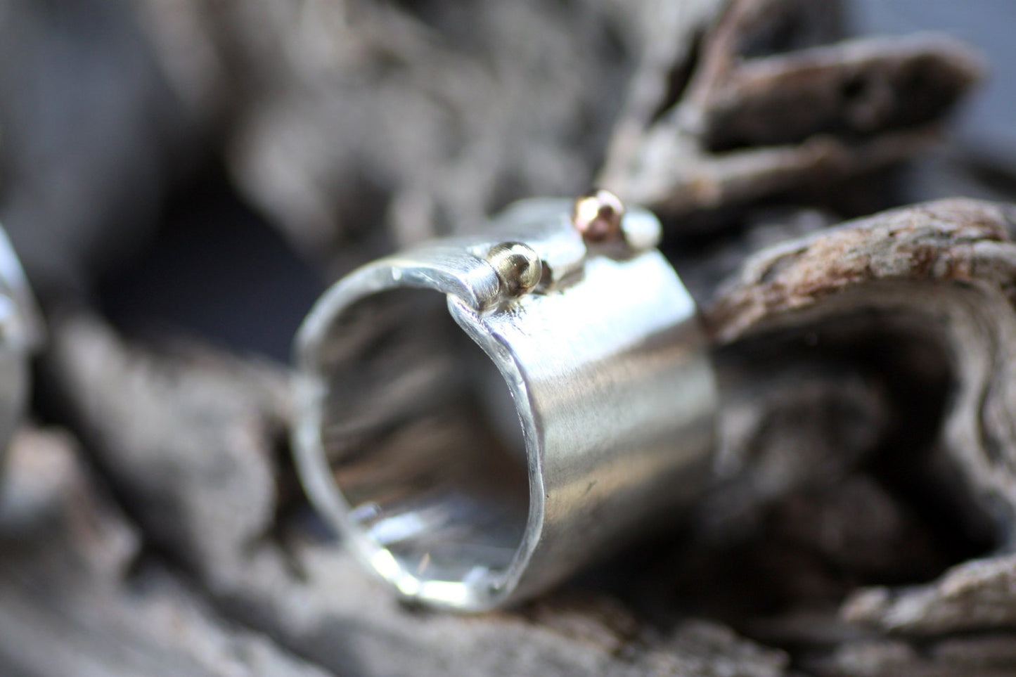 Chunky silver ring personalized with an engraved message