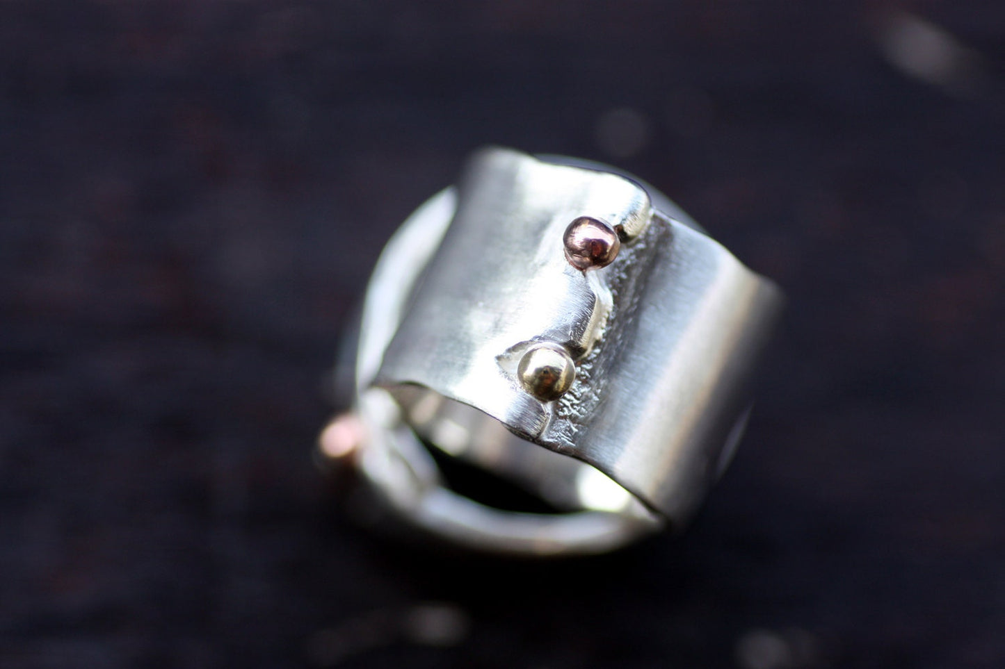 Chunky silver ring personalized with an engraved message