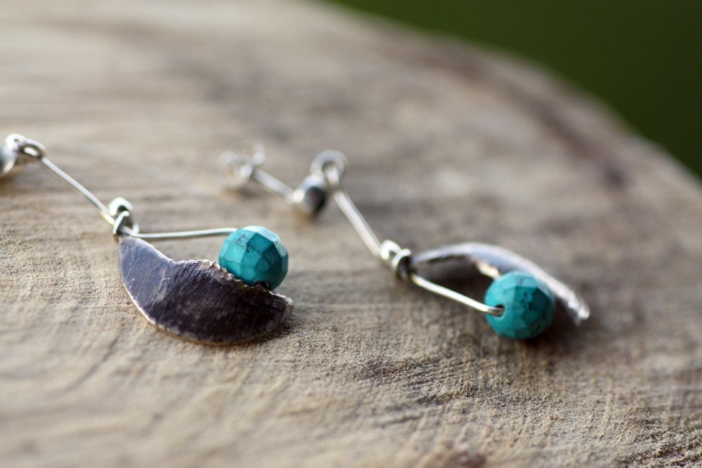 Turquoise spheres set with Silver wire earrings