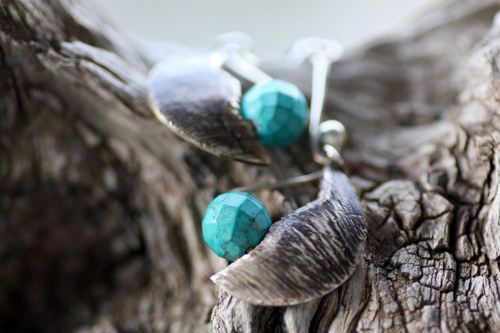 Turquoise spheres set with Silver wire earrings