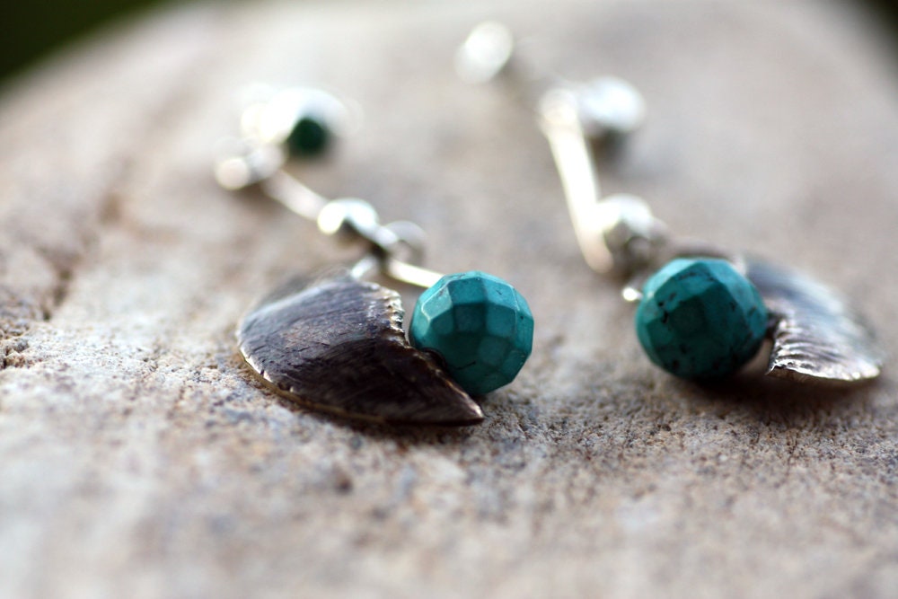 Turquoise spheres set with Silver wire earrings