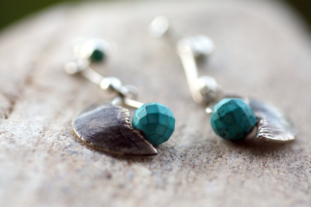 Turquoise spheres set with Silver wire earrings
