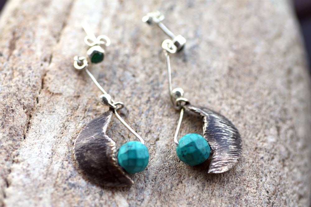 Turquoise spheres set with Silver wire earrings