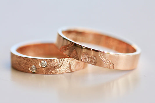 Solid Rose gold wedding ring set