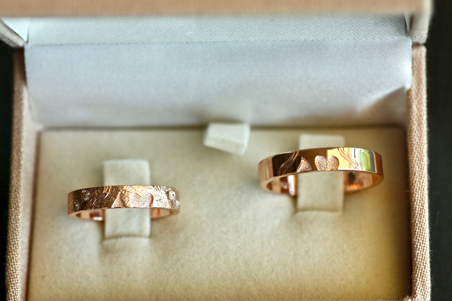 Solid Rose gold wedding ring set