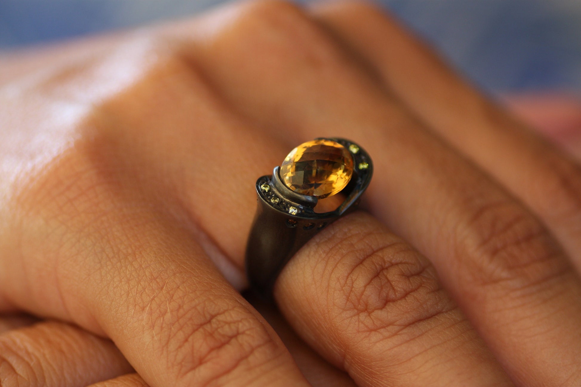 Citrine, yellow sapphire, Cognac and yellow diamond ring