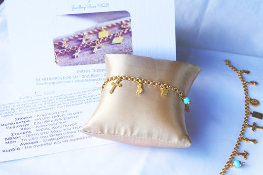 Charm, Solid Gold Baptism bracelet, 9 wishes Bracelet