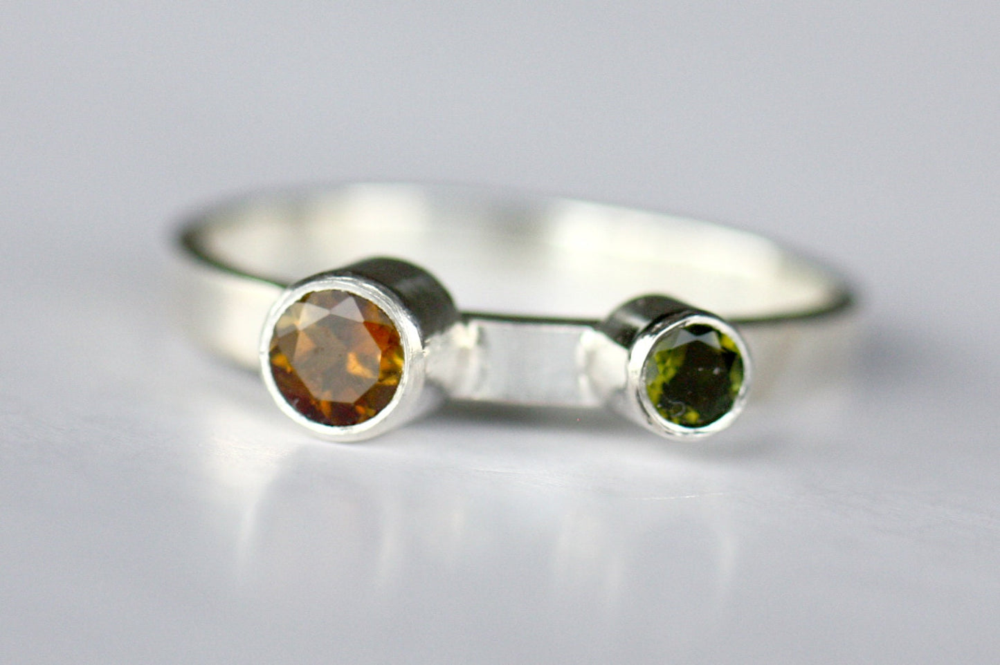 Green and Orange Tourmaline Stacking Ring, Thin Elegant, Dainty ring