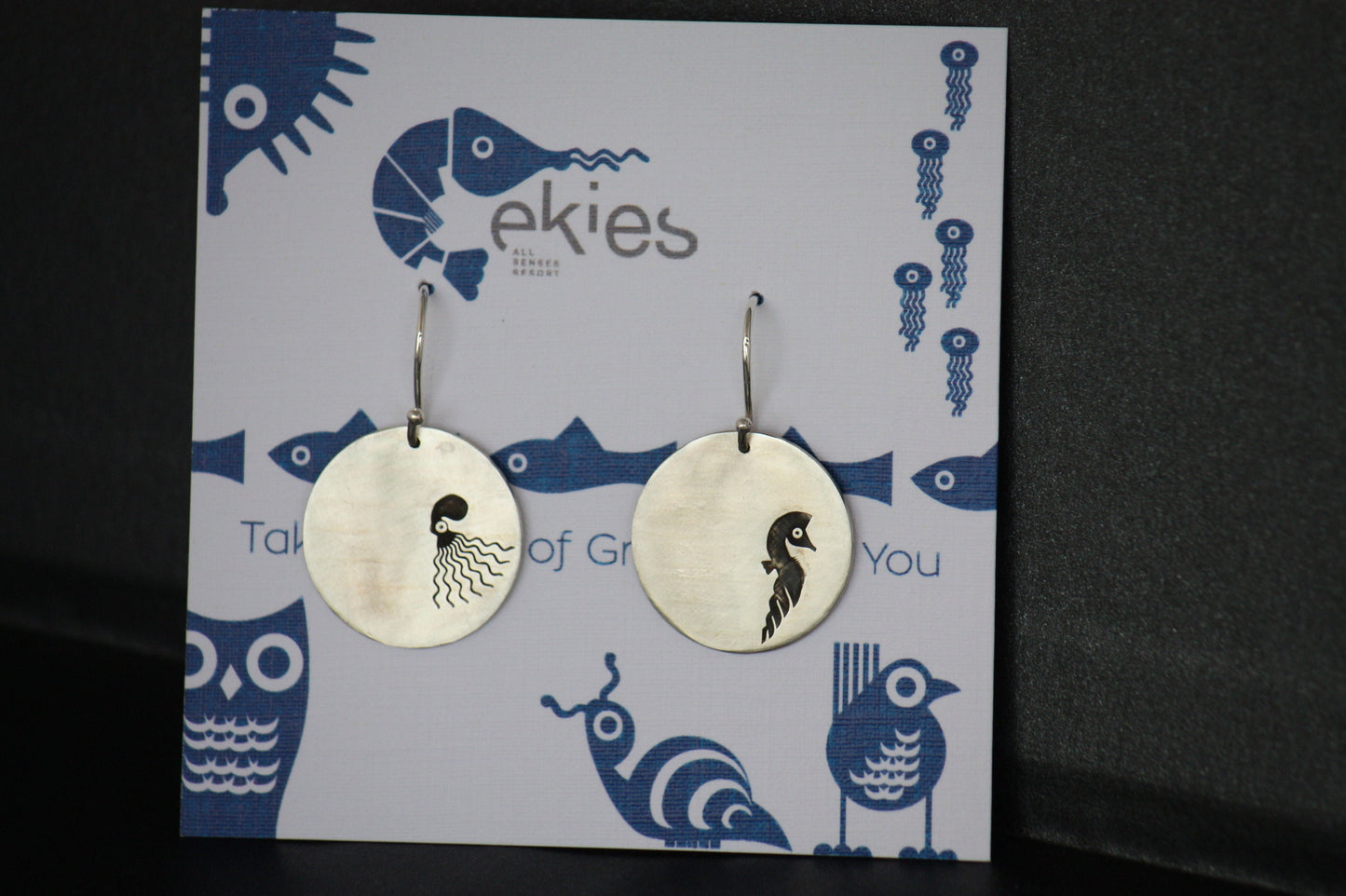 Silver Funny gift earrings and adjustable pendant and bracelet animal-inspired