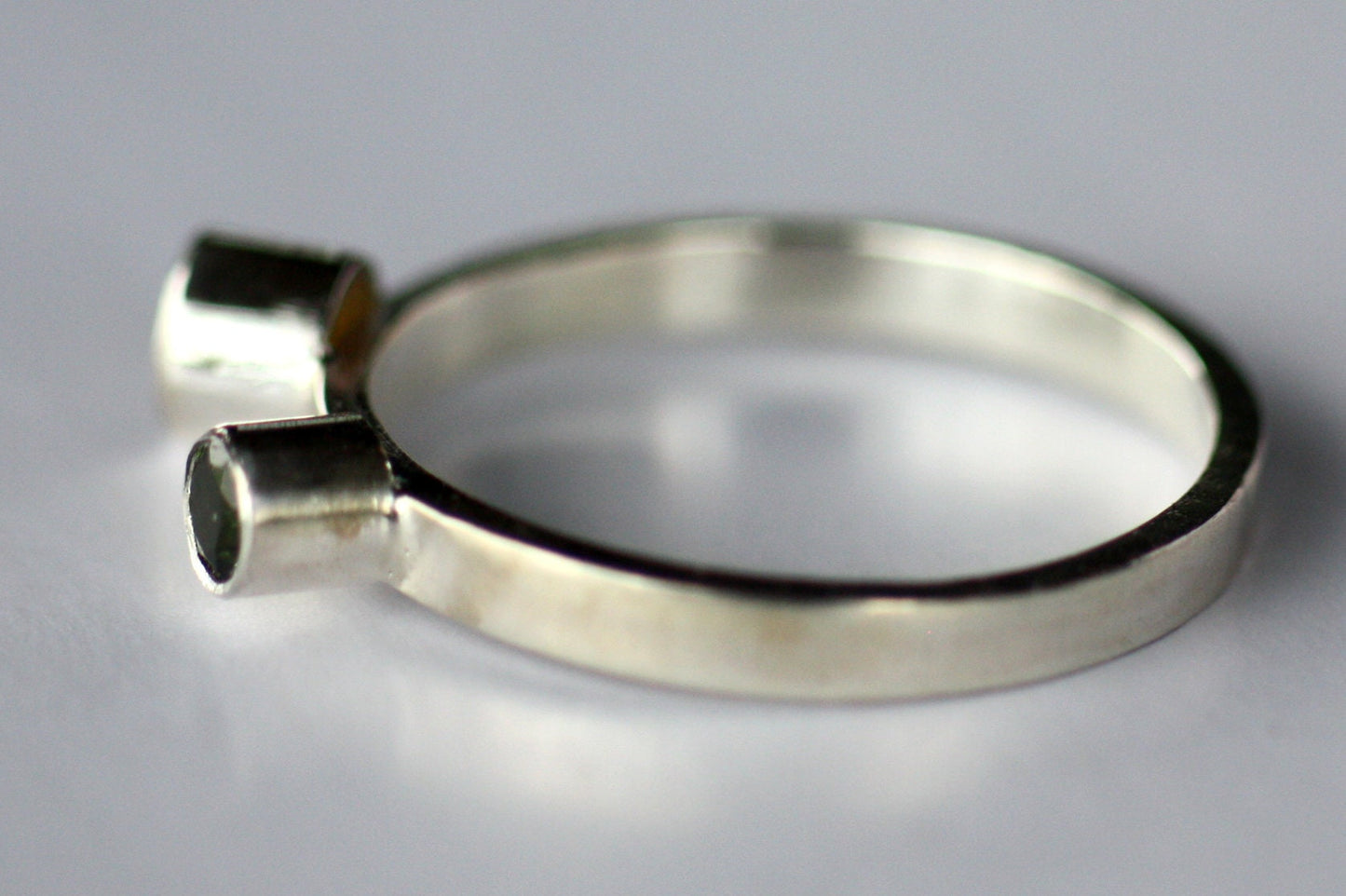 Green and Orange Tourmaline Stacking Ring, Thin Elegant, Dainty ring